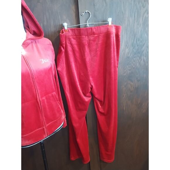 Juicy Couture Red Jeweled Y2K Hooded Velour Tracksuit Set Jacket (L) Pants (XXL) - Picture 3 of 12